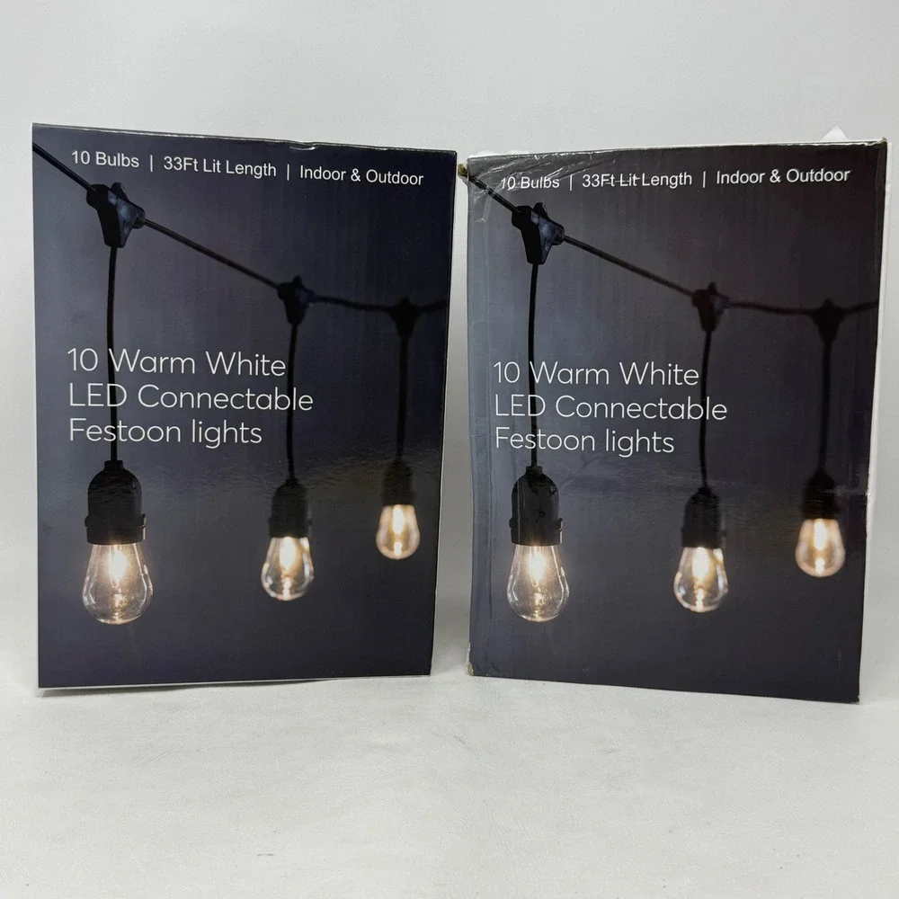 Indoor Outdoor Patio Festoon 10 Light LED Warm White 33 Foot Connectable 2 Sets